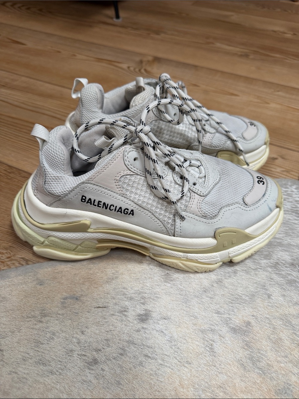 Balenciaga Multi-Tone Mesh & Leather Triple S Sneakers in White and Beige